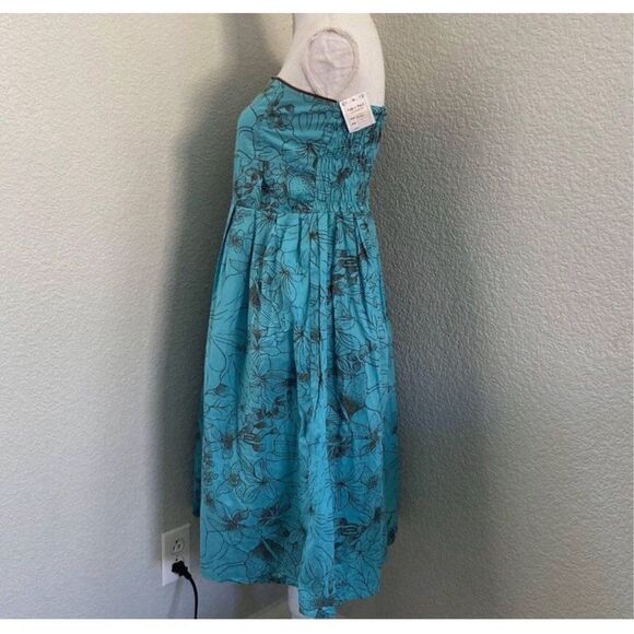 Yak n Yeti Los Angeles Blue Floral Pleated Strapless Dress Size Large - Picture 2 of 8